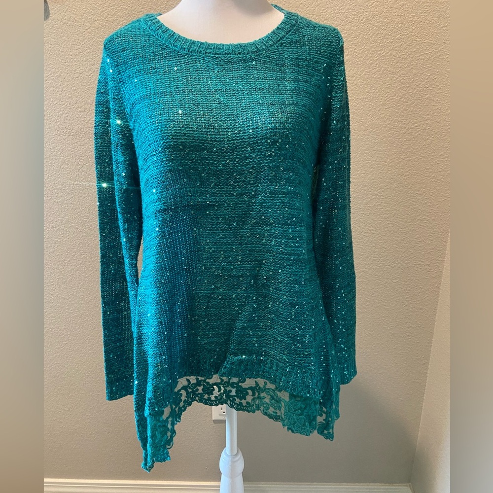 New Directions Knit Sweater with Sequins and Lace